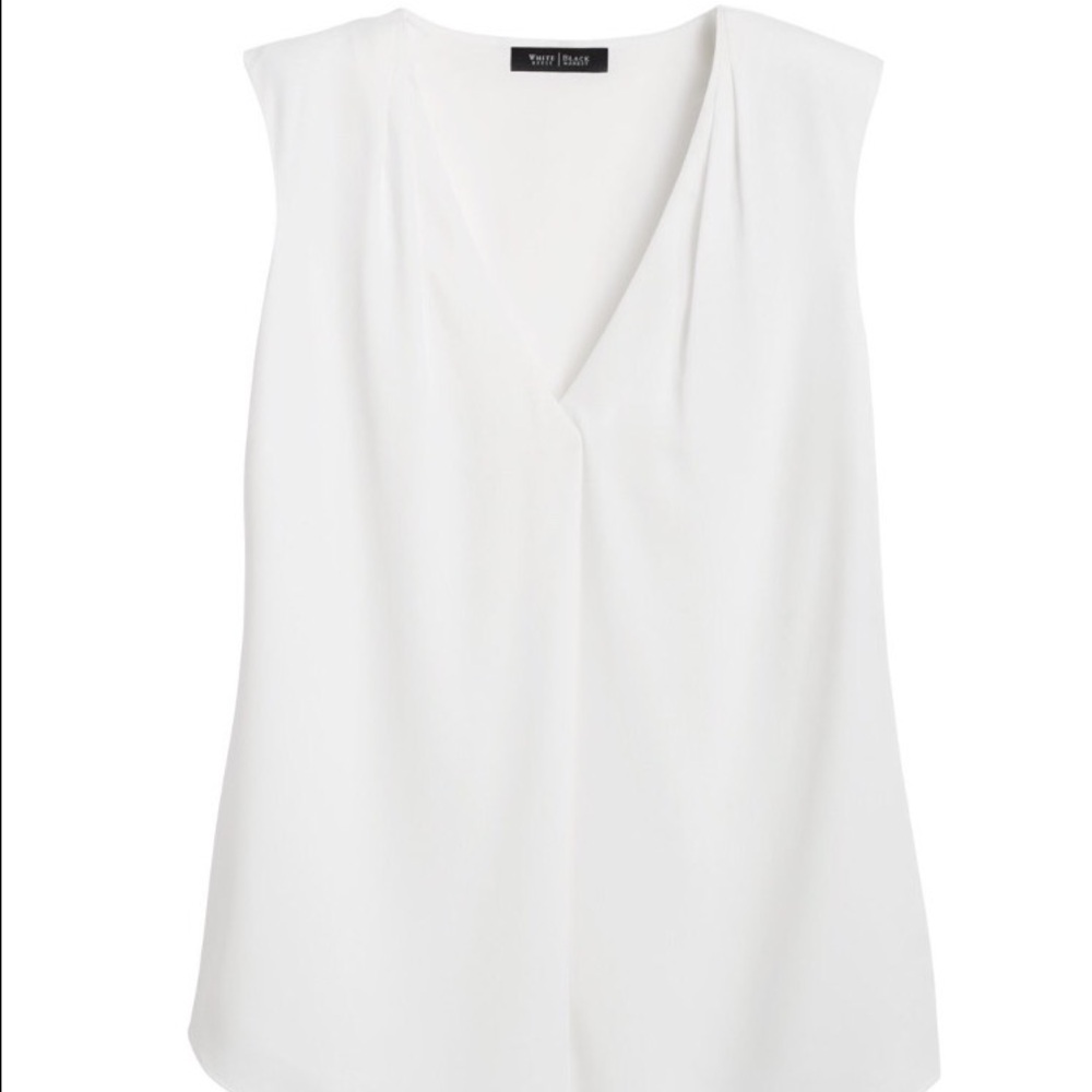 White House Black Market White Sleeveless V-Neck Blouse